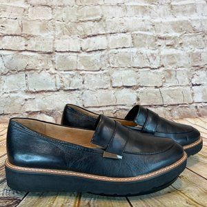 Naturalizer Black Leather Slip On Platform Penny Loafers Wide Fit Size 10 W